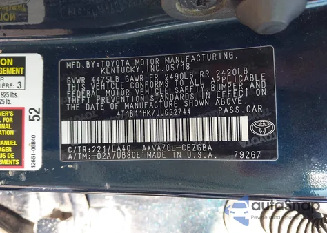 2018 Toyota Camry Xle z USA, uszkodzony, nr VIN 4T1B11HK7JU632744